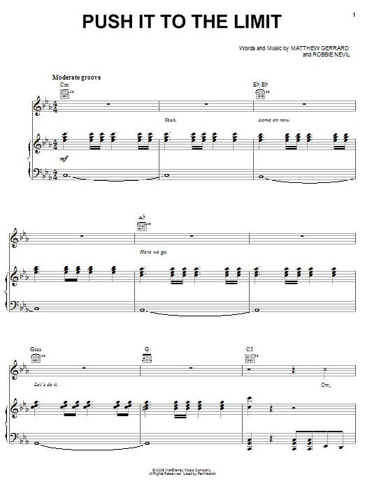 Corbin Bleu Push It To The Limit Sheet Music Notes & Chords for Piano, Vocal & Guitar (Right-Hand Melody) - Download or Print PDF