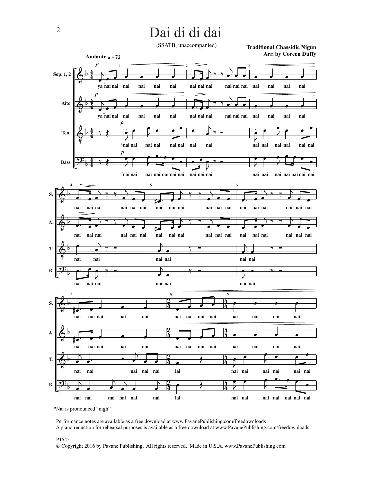 Coreen Duffy Dai Di Di Dai Sheet Music Notes & Chords for Choral - Download or Print PDF