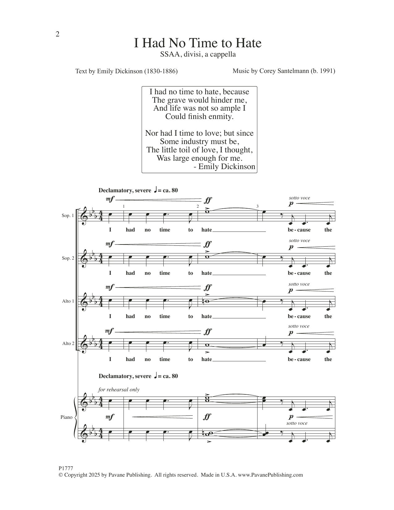 Corey Santelmann I Had No Time To Hate Sheet Music Notes & Chords for SSAA Choir - Download or Print PDF