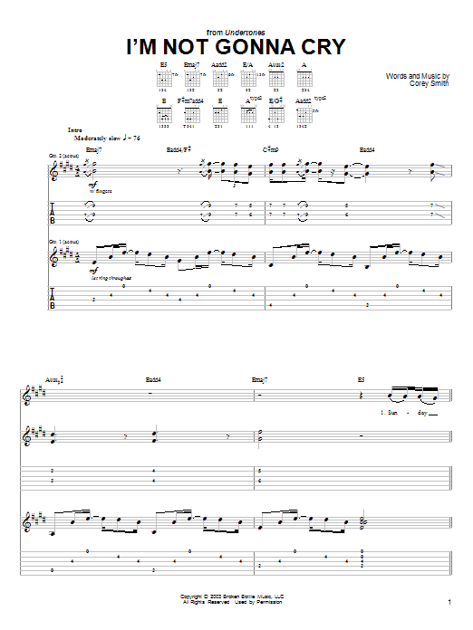 Corey Smith I'm Not Gonna Cry Sheet Music Notes & Chords for Guitar Tab - Download or Print PDF