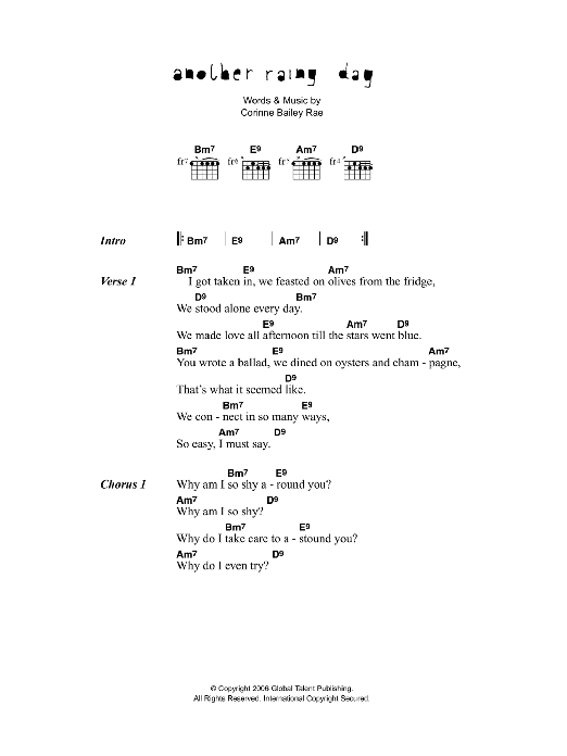 Corinne Bailey Rae Another Rainy Day Sheet Music Notes & Chords for Piano, Vocal & Guitar - Download or Print PDF