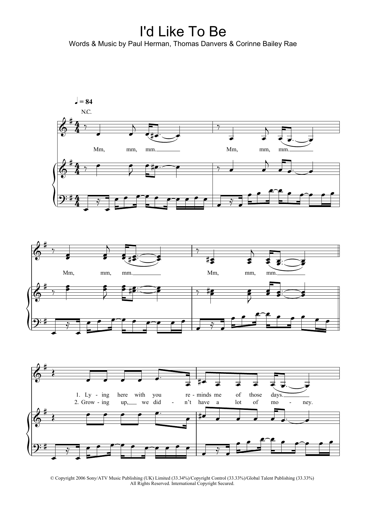 Corinne Bailey Rae I'd Like To Sheet Music Notes & Chords for Lyrics & Chords - Download or Print PDF