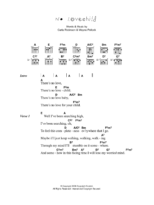 Corinne Bailey Rae No Love Child Sheet Music Notes & Chords for Lyrics & Chords - Download or Print PDF