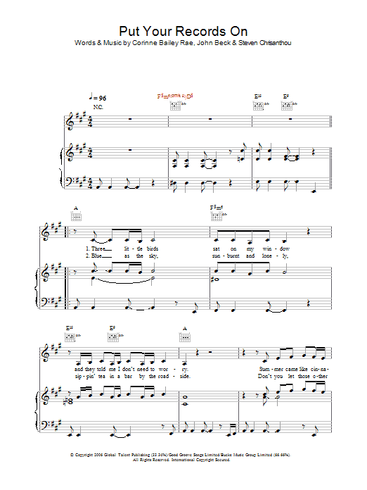 Corinne Bailey Rae Put Your Records On Sheet Music Notes & Chords for Easy Guitar Tab - Download or Print PDF