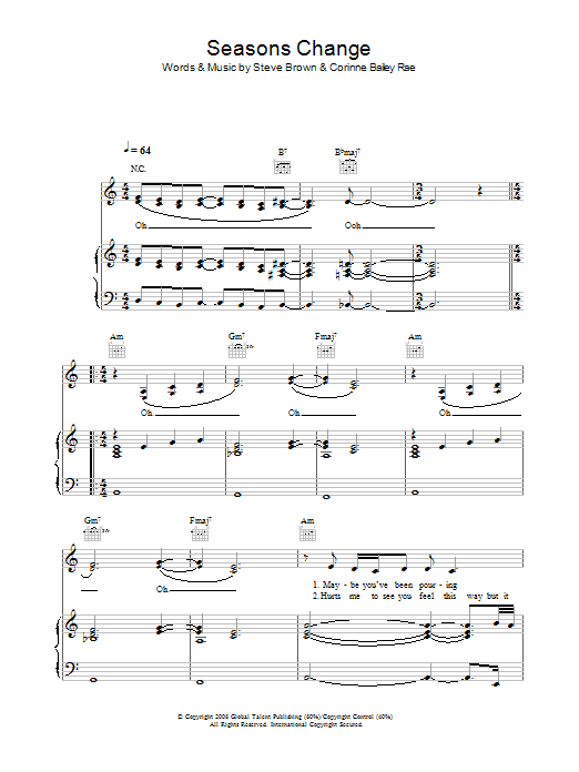 Corinne Bailey Rae Seasons Change Sheet Music Notes & Chords for Easy Piano - Download or Print PDF