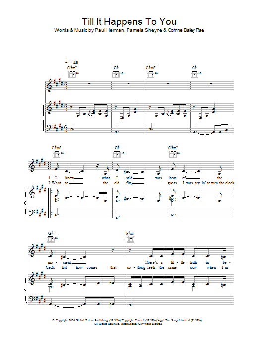 Corinne Bailey Rae Till It Happens To You Sheet Music Notes & Chords for Piano, Vocal & Guitar (Right-Hand Melody) - Download or Print PDF