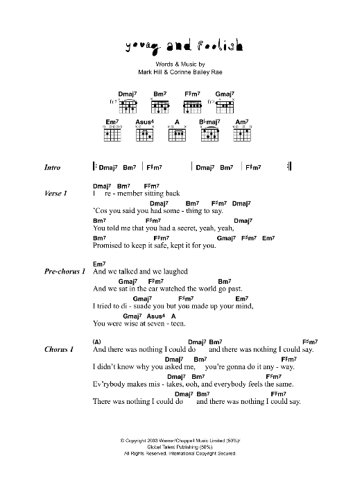 Corinne Bailey Rae Young And Foolish Sheet Music Notes & Chords for Lyrics & Chords - Download or Print PDF