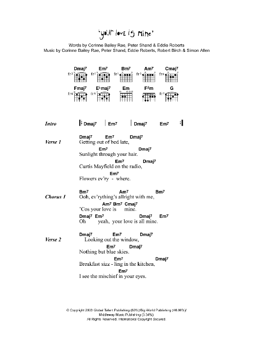 Corinne Bailey Rae Your Love Is Mine Sheet Music Notes & Chords for Lyrics & Chords - Download or Print PDF
