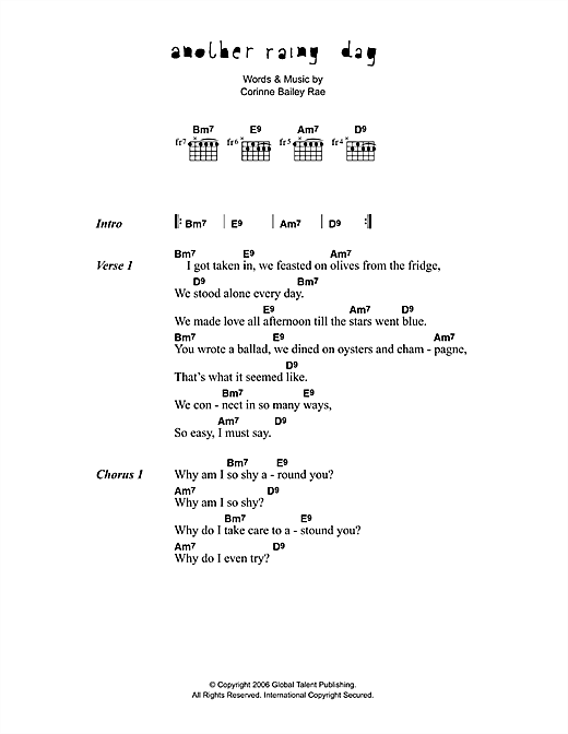Corinne Bailey Rae Another Rainy Day Sheet Music Notes & Chords for Lyrics & Chords - Download or Print PDF