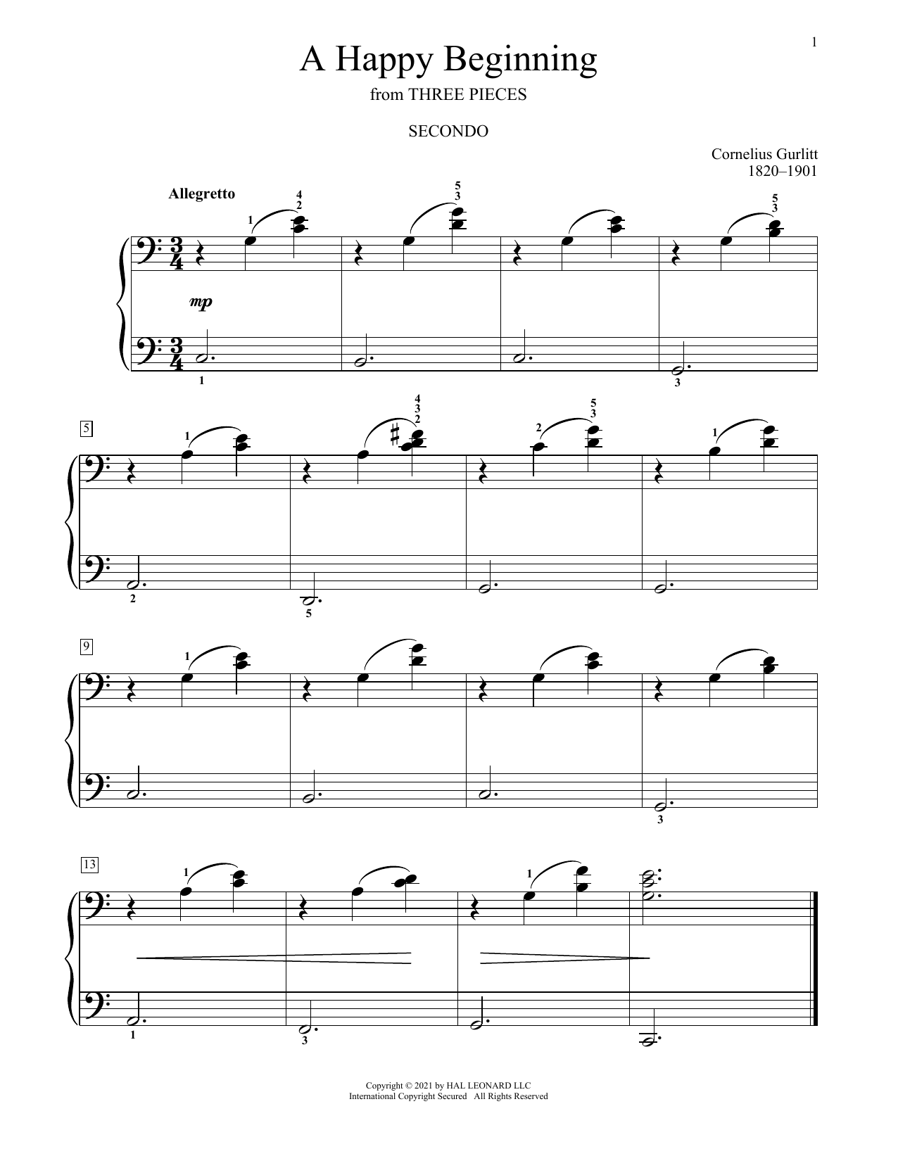 Cornelius Gurlitt A Happy Beginning Sheet Music Notes & Chords for Piano Duet - Download or Print PDF