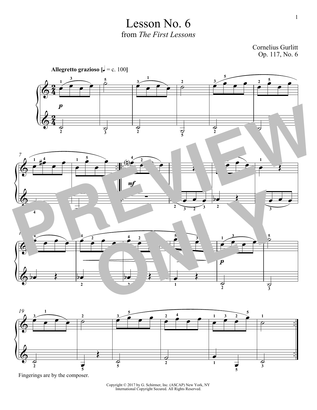 Cornelius Gurlitt Allegretto grazioso, Op. 117, No. 6 Sheet Music Notes & Chords for Piano - Download or Print PDF