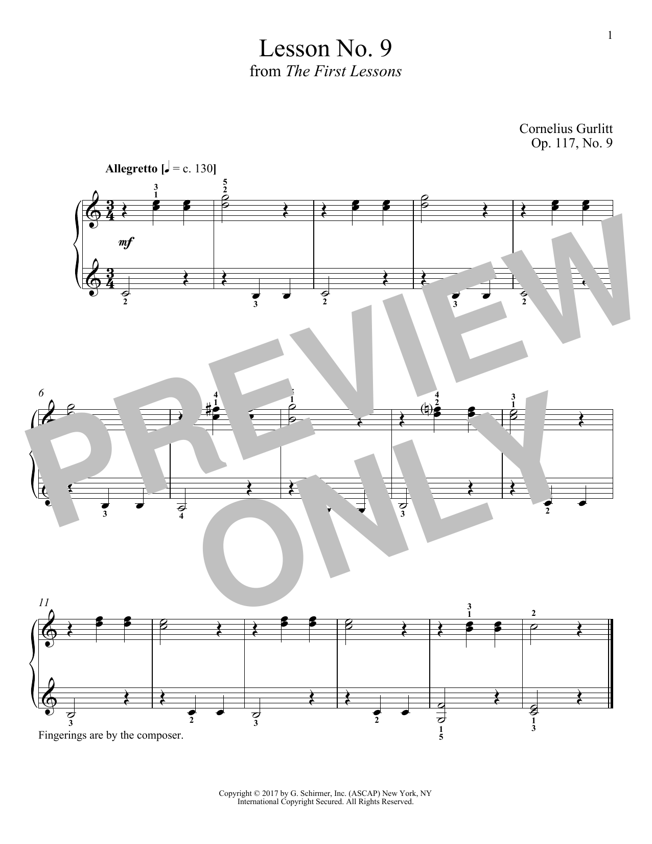 Cornelius Gurlitt Allegretto, Op. 117, No. 9 Sheet Music Notes & Chords for Piano - Download or Print PDF