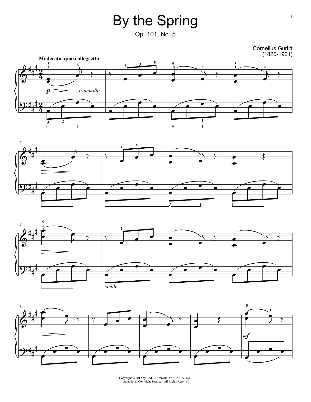 Cornelius Gurlitt By The Spring, Op. 101, No. 5 Sheet Music Notes & Chords for Educational Piano - Download or Print PDF