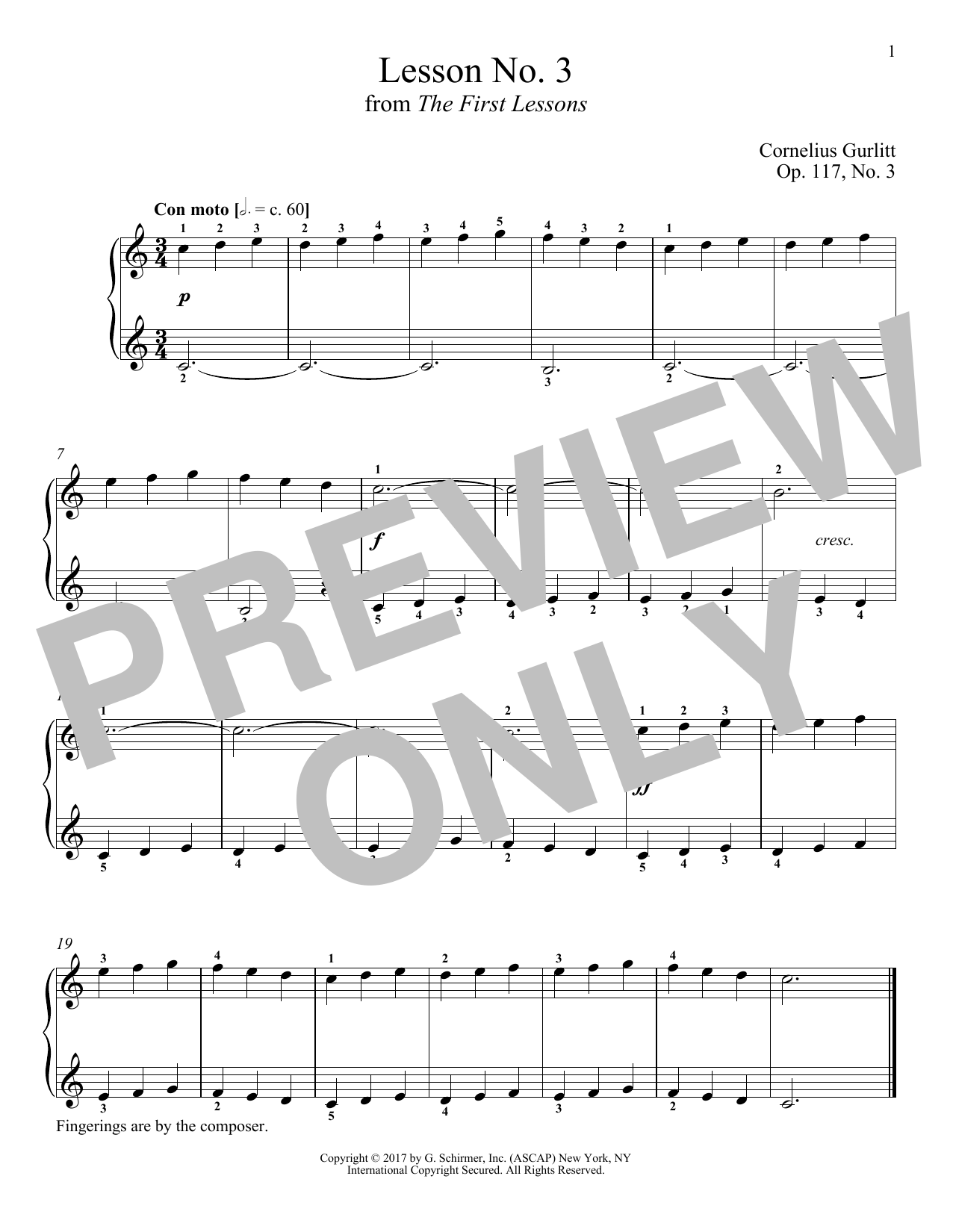 Cornelius Gurlitt Con moto, Op. 117, No. 3 Sheet Music Notes & Chords for Piano - Download or Print PDF