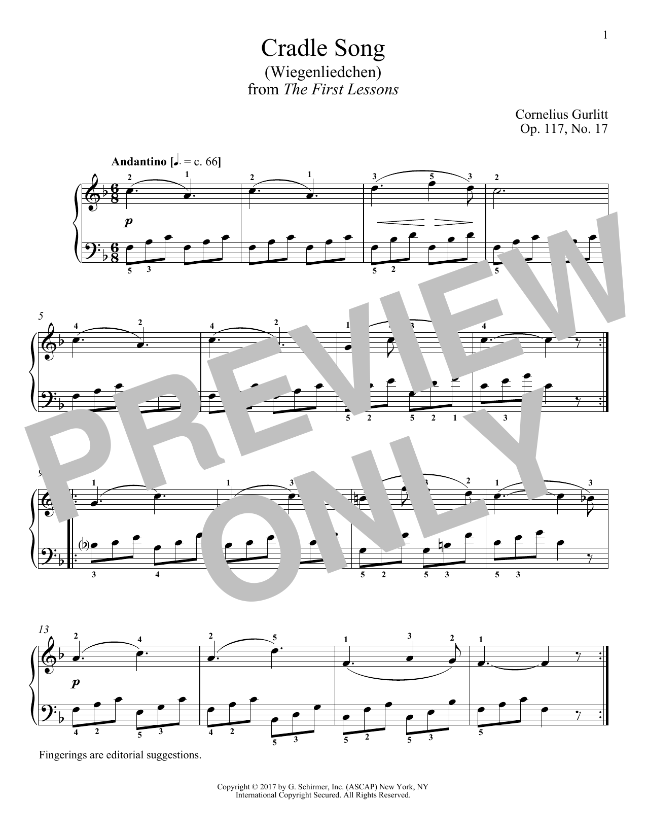 Cornelius Gurlitt Cradle Song (Wiegenliedchen), Op. 117, No. 17 Sheet Music Notes & Chords for Piano - Download or Print PDF