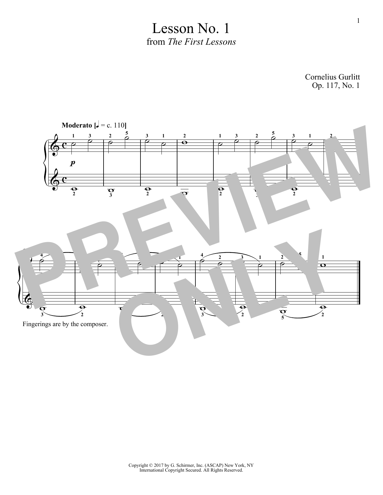 Cornelius Gurlitt Moderato, Op. 117, No. 1 Sheet Music Notes & Chords for Piano - Download or Print PDF