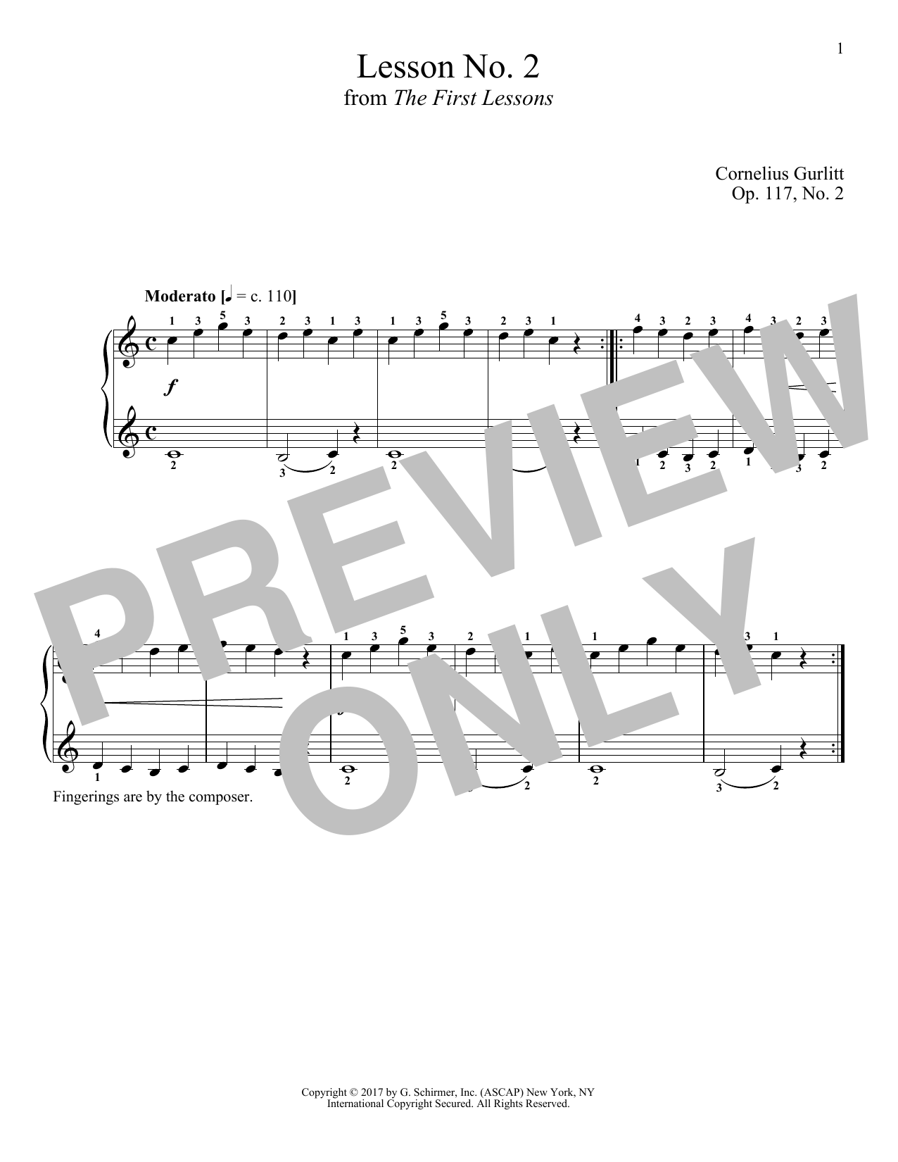 Cornelius Gurlitt Moderato, Op. 117, No. 2 Sheet Music Notes & Chords for Piano - Download or Print PDF