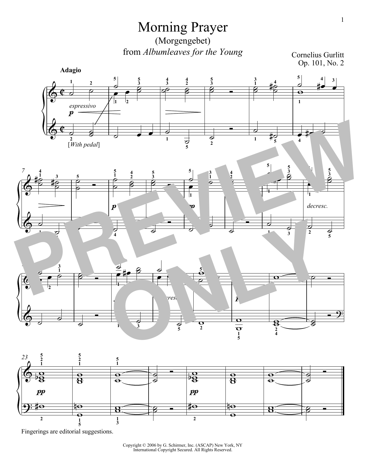 Cornelius Gurlitt Morning Prayer (Morgengebet), Op. 101, No. 2 Sheet Music Notes & Chords for Piano - Download or Print PDF