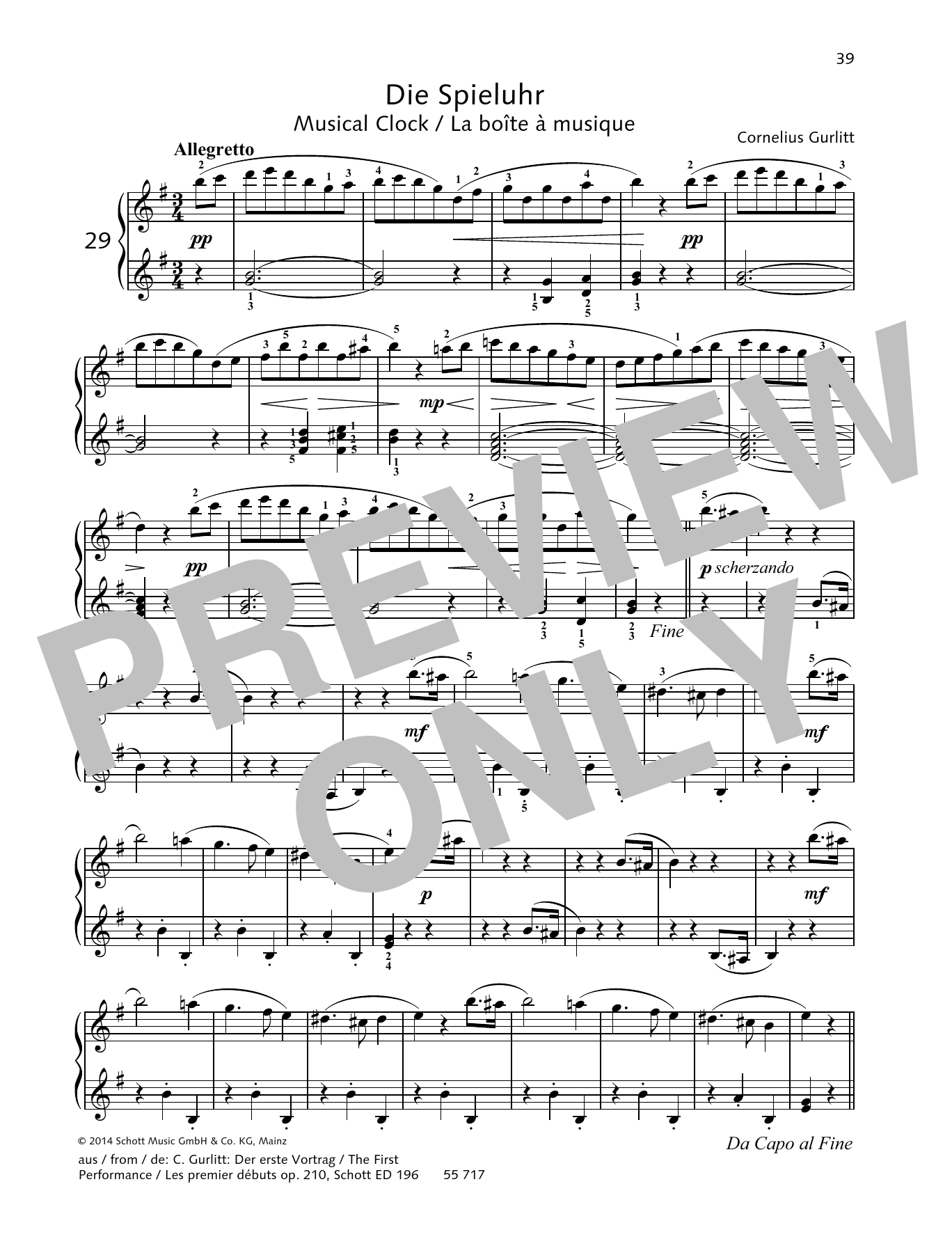 Cornelius Gurlitt Musical Clock Sheet Music Notes & Chords for Piano Solo - Download or Print PDF