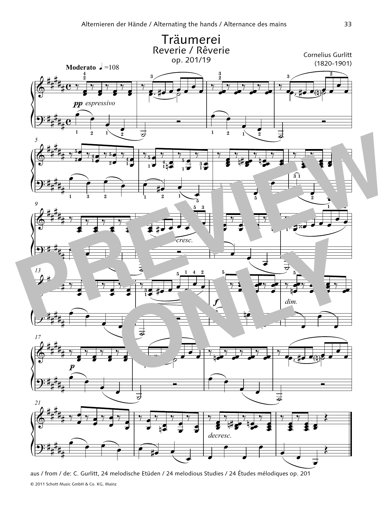 Cornelius Gurlitt Reverie Sheet Music Notes & Chords for Piano Solo - Download or Print PDF