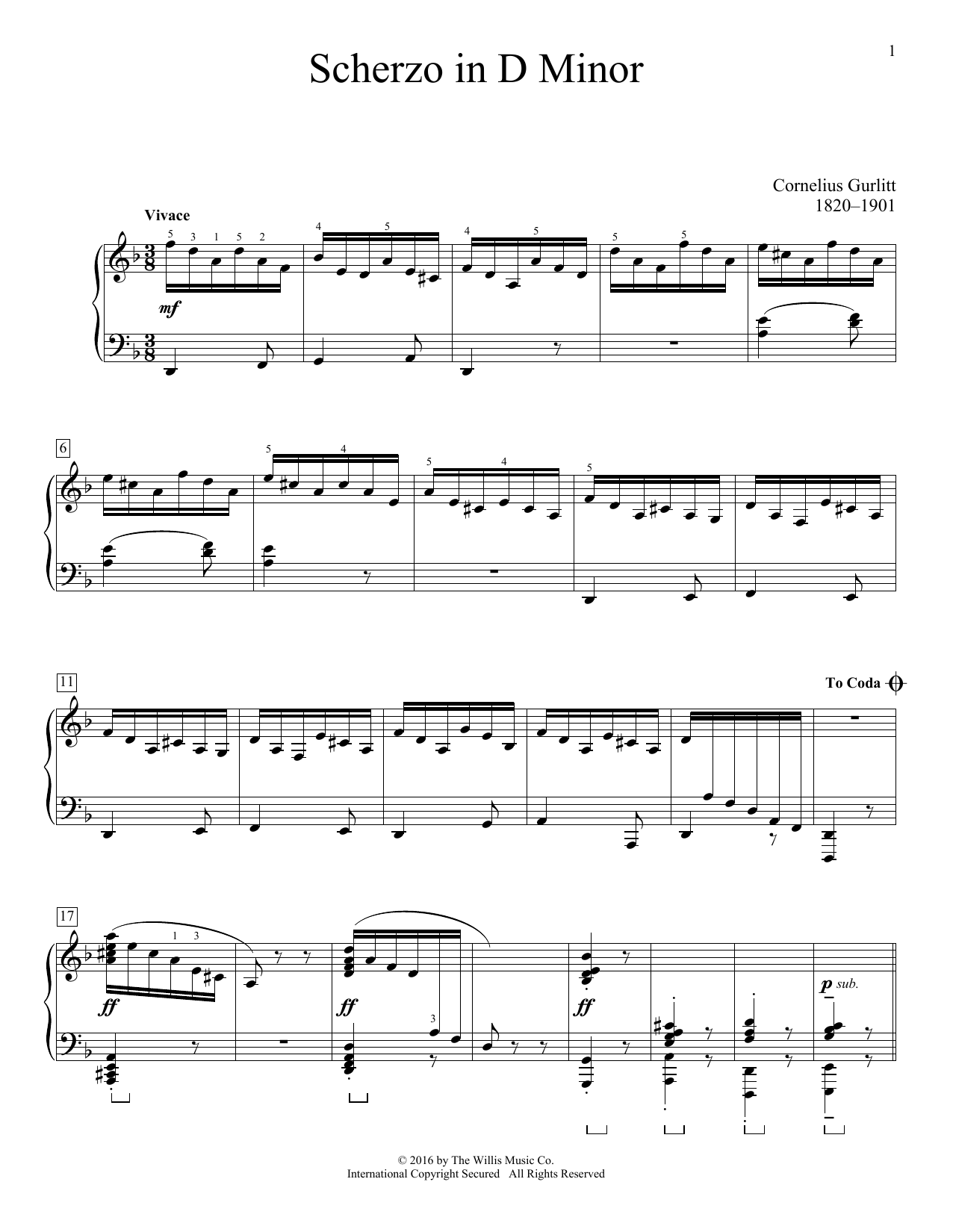 Cornelius Gurlitt Scherzo In D Minor Sheet Music Notes & Chords for Educational Piano - Download or Print PDF