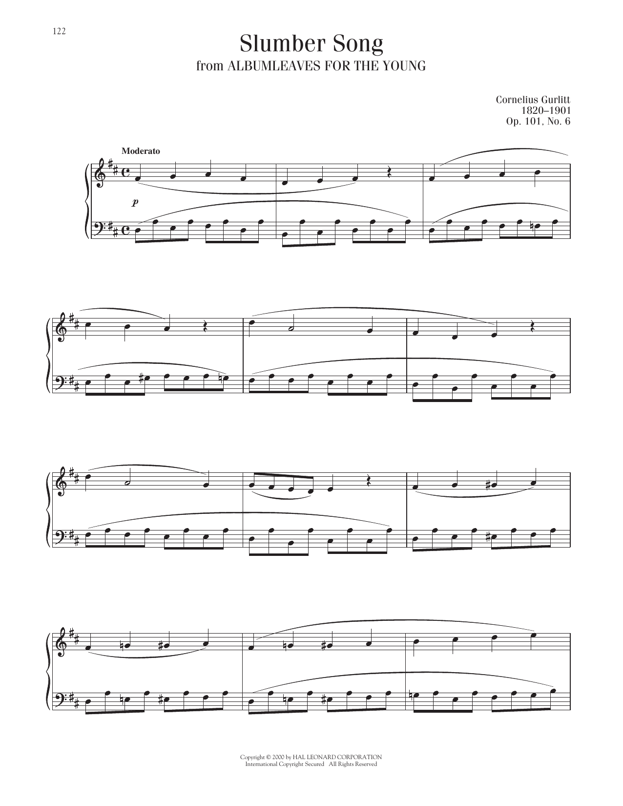Cornelius Gurlitt Slumber Song, Op. 101, No. 6 Sheet Music Notes & Chords for Piano Solo - Download or Print PDF