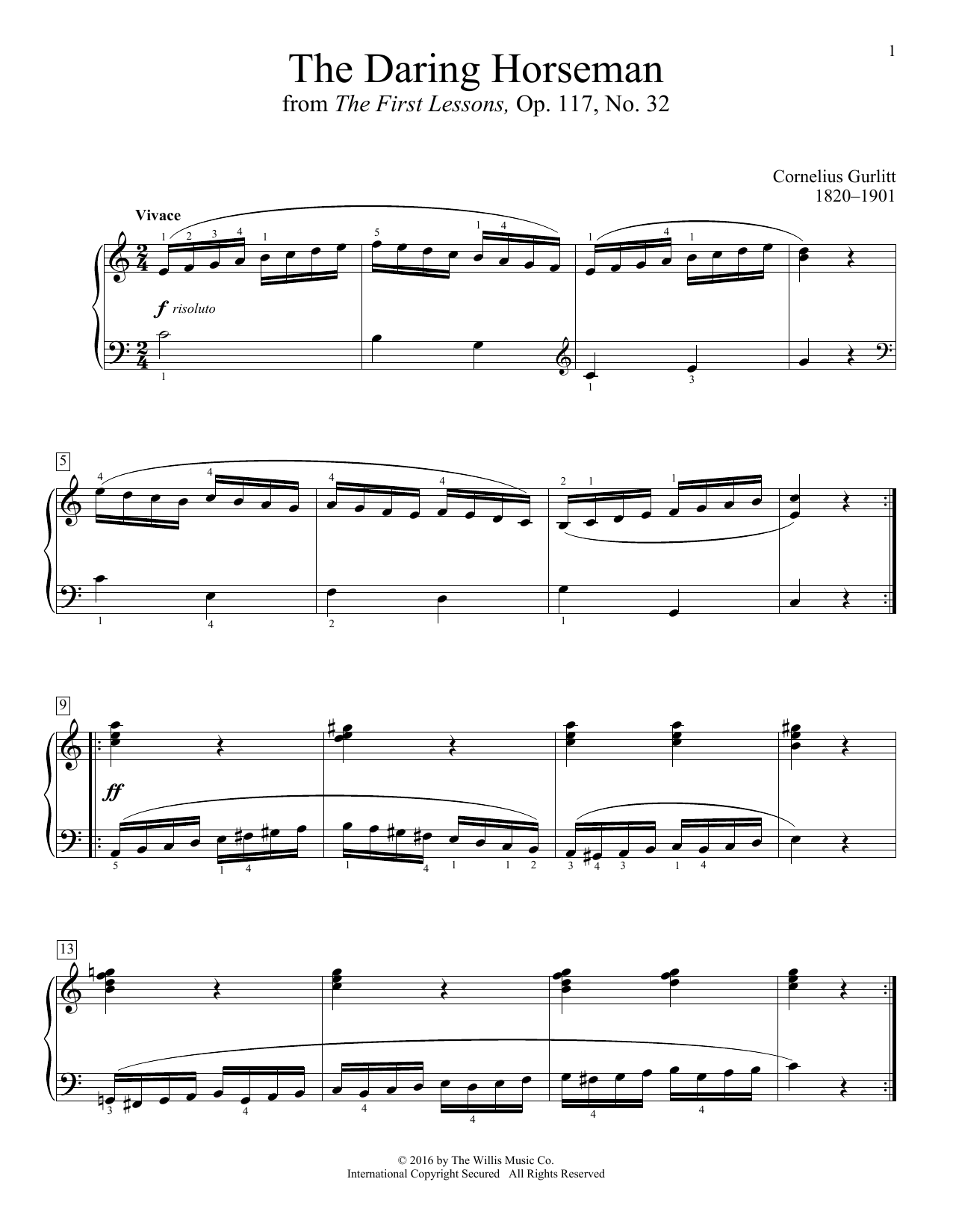 Cornelius Gurlitt The Daring Horseman Sheet Music Notes & Chords for Educational Piano - Download or Print PDF
