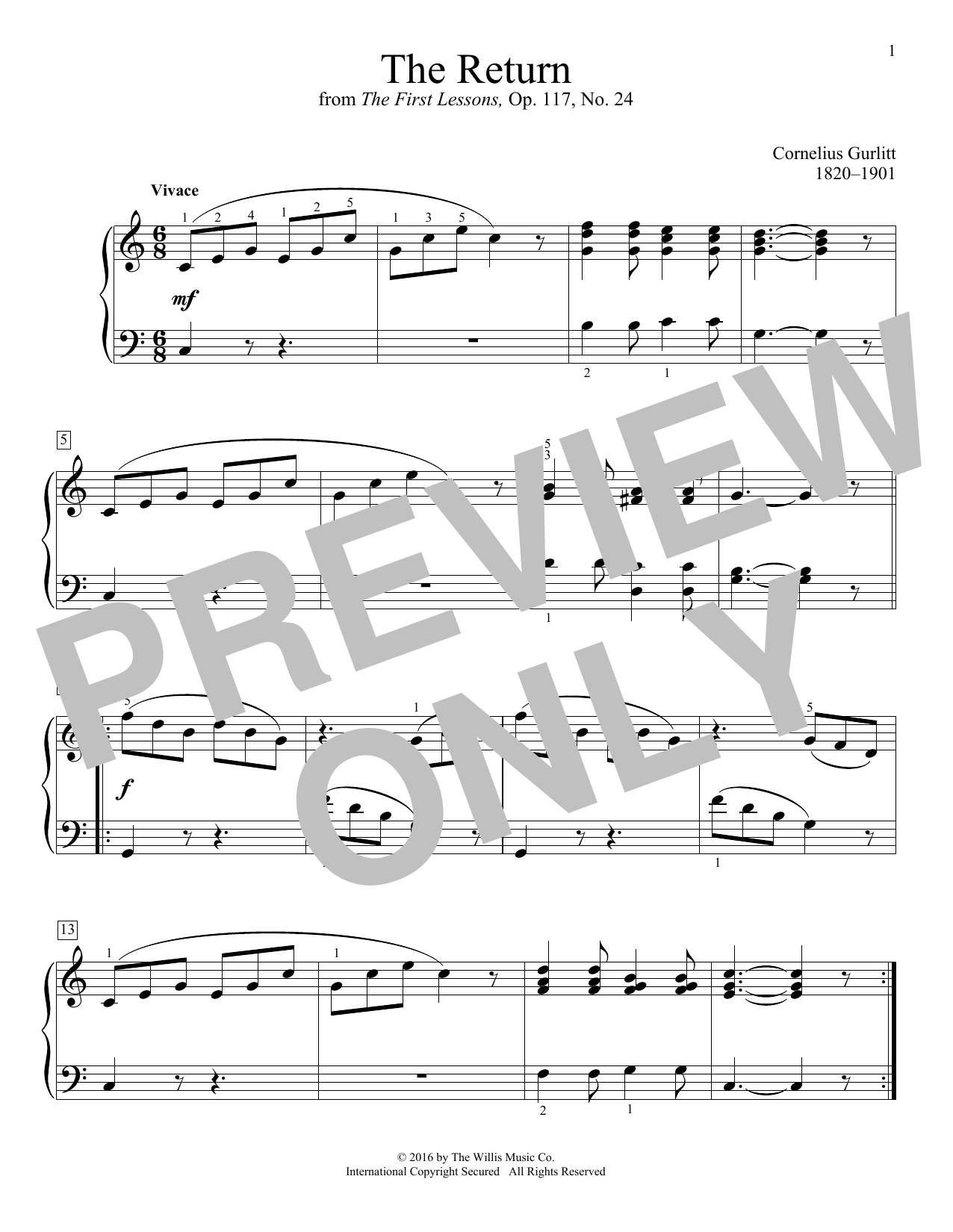 Cornelius Gurlitt The Return Sheet Music Notes & Chords for Educational Piano - Download or Print PDF
