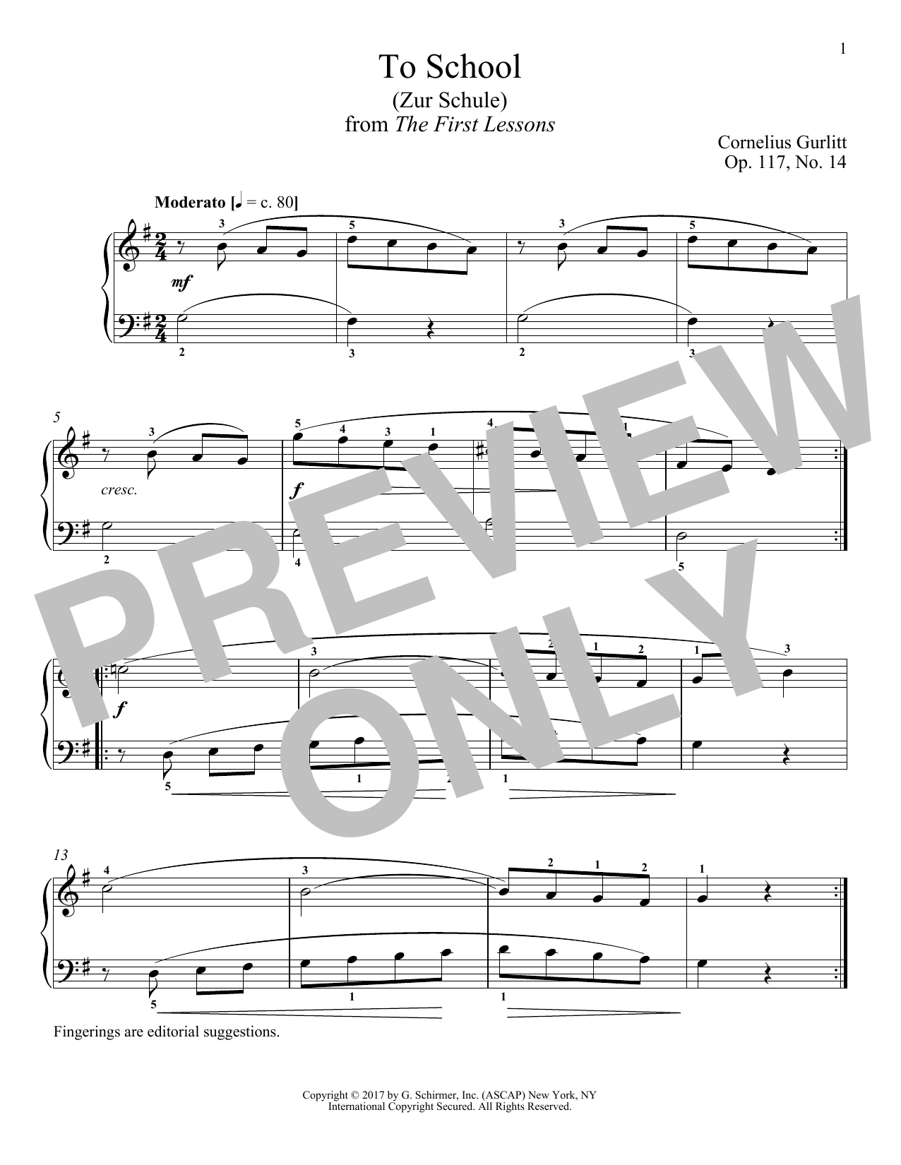 Cornelius Gurlitt To School (Zur Schule), Op. 117, No. 14 Sheet Music Notes & Chords for Piano - Download or Print PDF