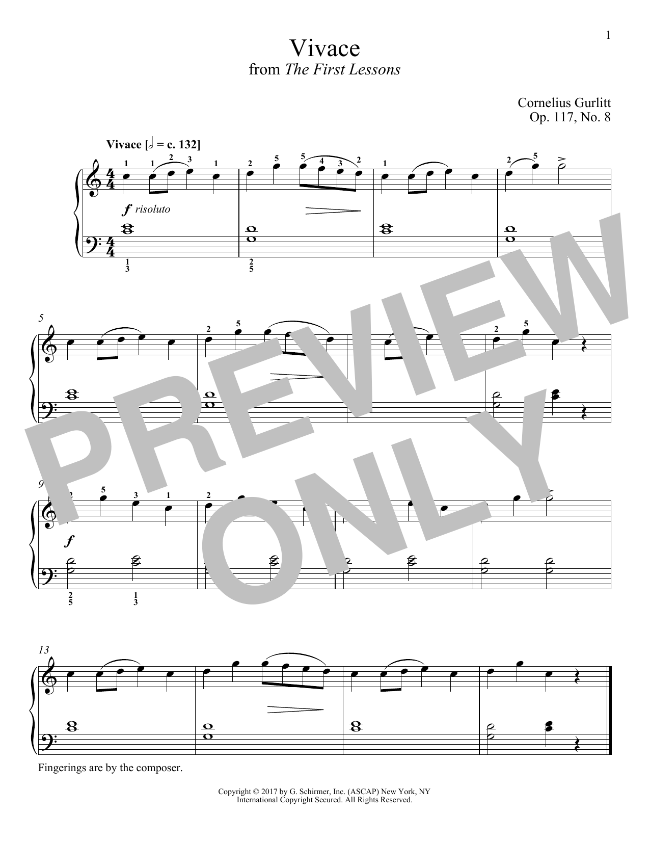 Cornelius Gurlitt Vivace, Op. 117, No. 8 Sheet Music Notes & Chords for Piano - Download or Print PDF