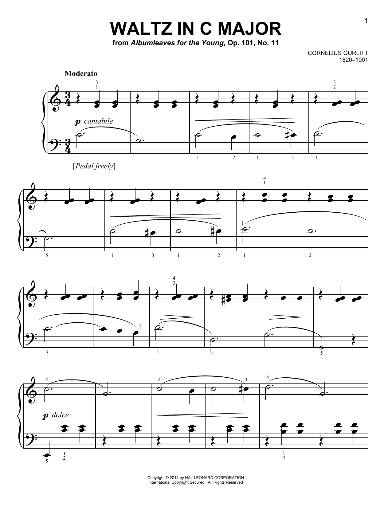 Cornelius Gurlitt Waltz, Op. 101, No. 11 Sheet Music Notes & Chords for Easy Piano - Download or Print PDF