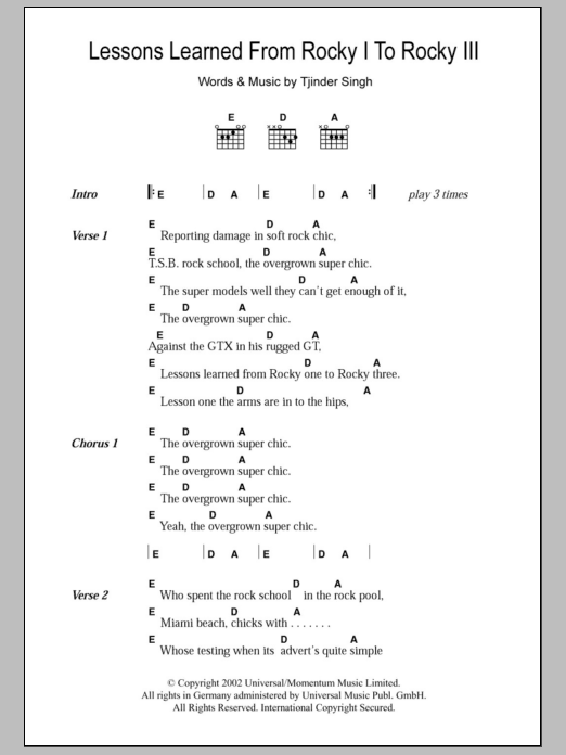Cornershop Lessons Learned From Rocky I To Rocky III Sheet Music Notes & Chords for Lyrics & Chords - Download or Print PDF Cornershop Lessons Learned From Rocky I To Rocky III Sheet Music Notes & Chords for Lyrics & Chords - Download or Print PDF