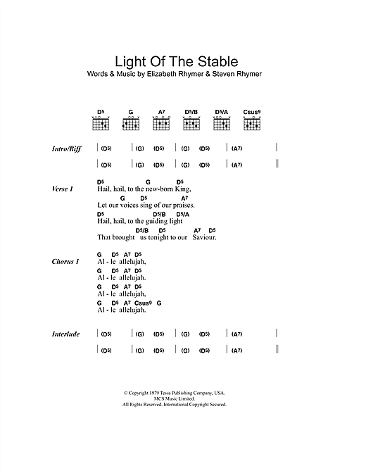 Cornershop Light Of The Stable Sheet Music Notes & Chords for Lyrics & Chords - Download or Print PDF
