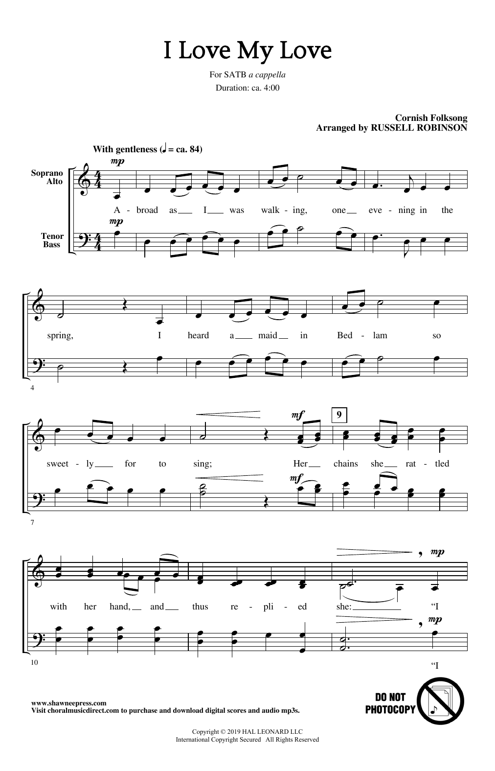 Cornish Folksong I Love My Love (arr. Russell Robinson) Sheet Music Notes & Chords for SATB Choir - Download or Print PDF