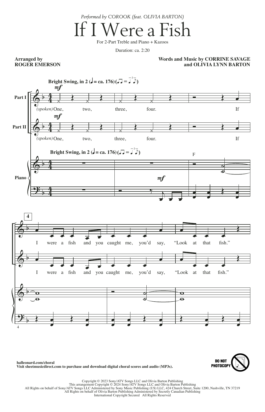 Corook If I Were A Fish (feat. Olivia Barton) (arr. Roger Emerson) Sheet Music Notes & Chords for 2-Part Choir - Download or Print PDF