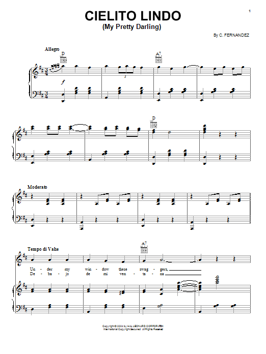 Carlos Fernandez Cielito Lindo (My Pretty Darling) Sheet Music Notes & Chords for Piano, Vocal & Guitar (Right-Hand Melody) - Download or Print PDF