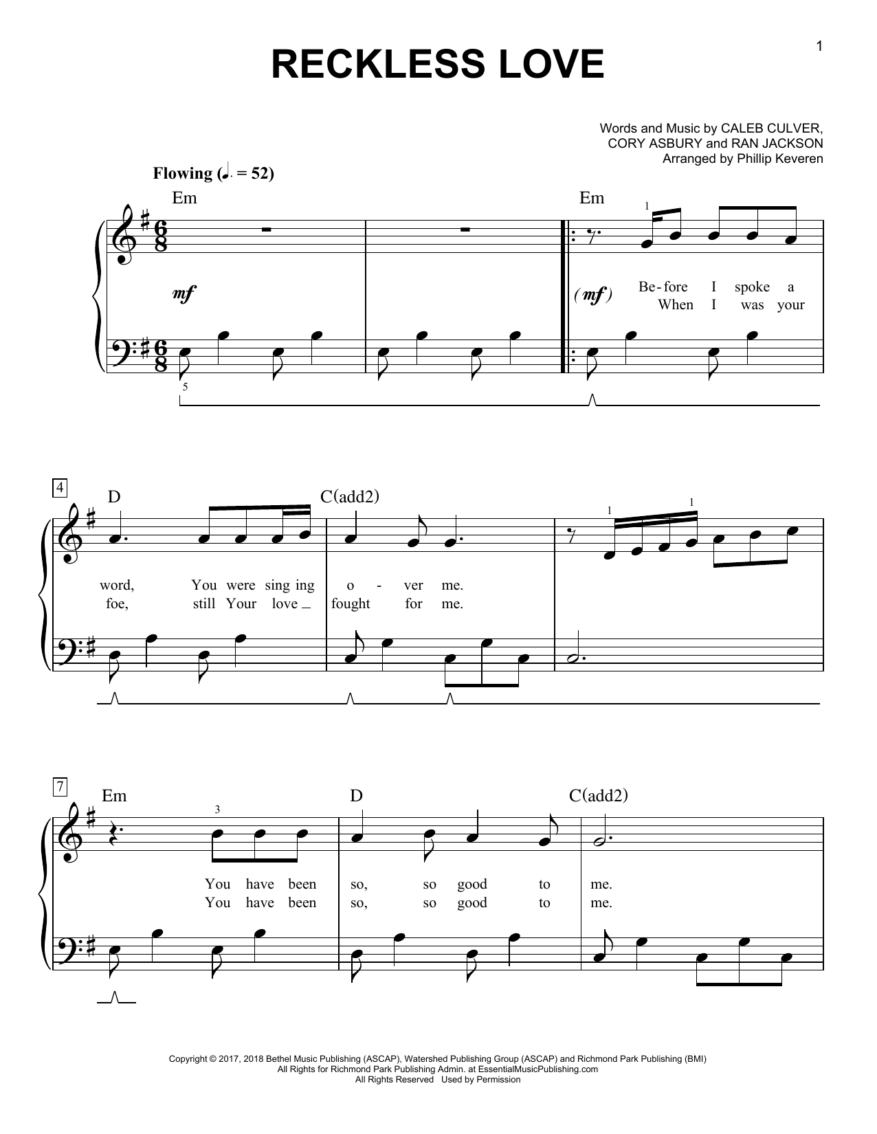 Cory Asbury Reckless Love (arr. Phillip Keveren) Sheet Music Notes & Chords for Piano Solo - Download or Print PDF