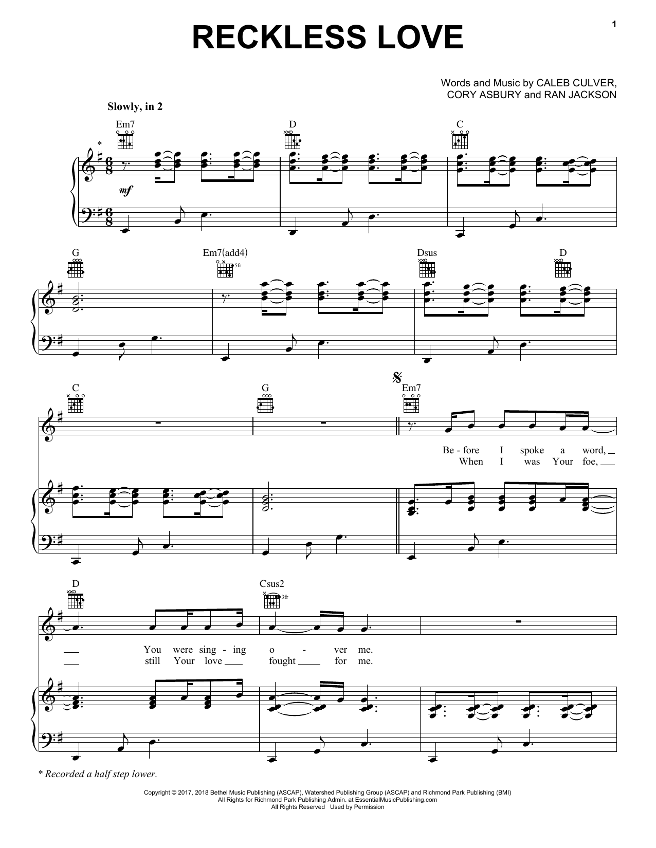 Cory Asbury Reckless Love Sheet Music Notes & Chords for Guitar Chords/Lyrics - Download or Print PDF