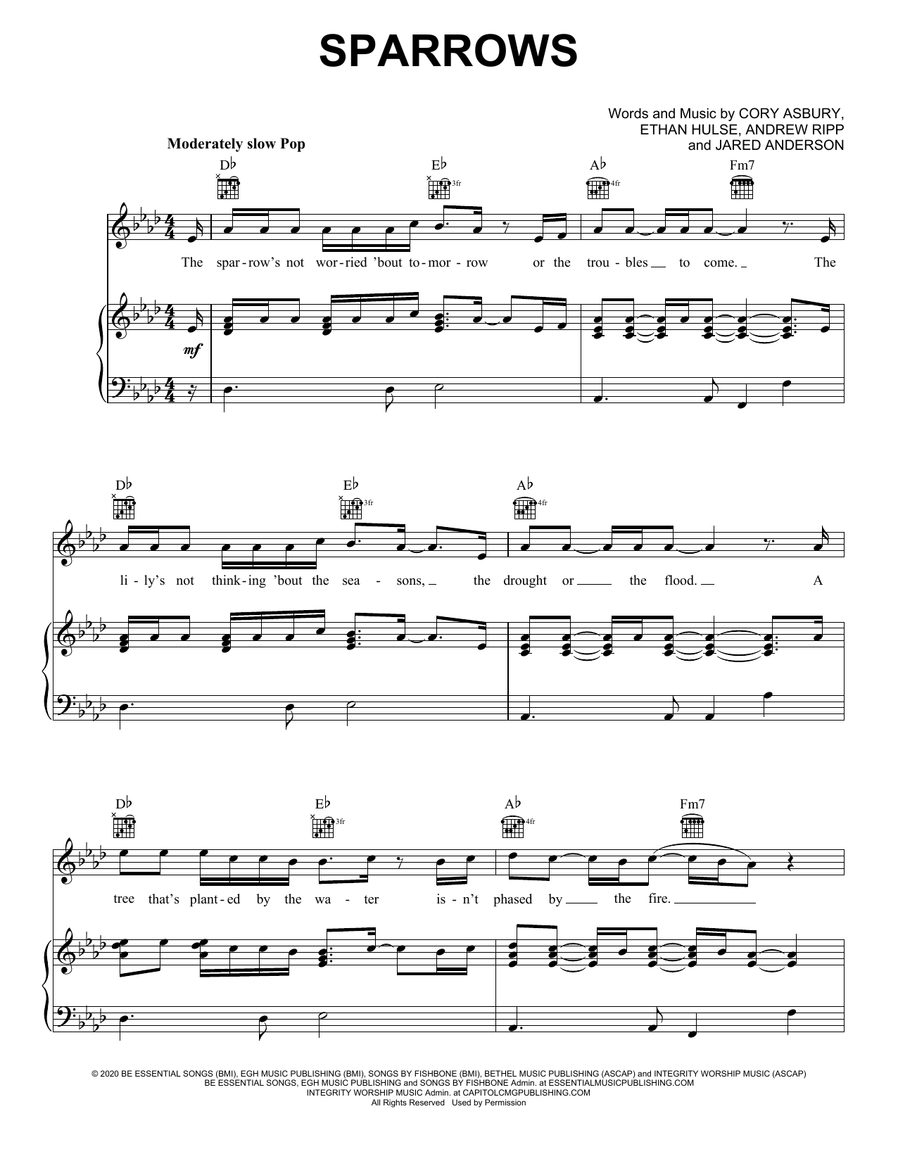 Cory Asbury Sparrows Sheet Music Notes & Chords for Piano, Vocal & Guitar (Right-Hand Melody) - Download or Print PDF