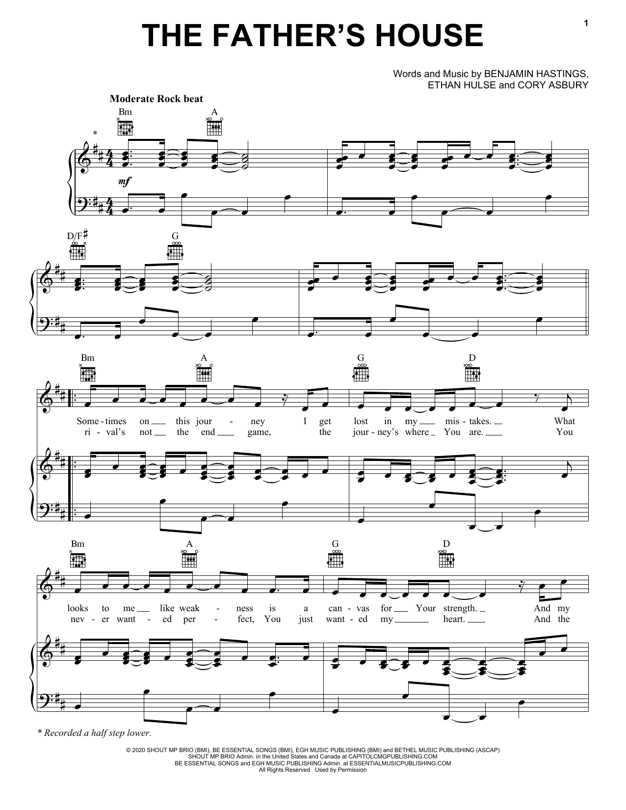 Cory Asbury The Father's House Sheet Music Notes & Chords for Piano, Vocal & Guitar (Right-Hand Melody) - Download or Print PDF