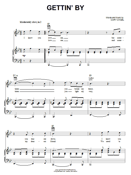 Cory Chisel & The Wandering Sons Gettin' By Sheet Music Notes & Chords for Piano, Vocal & Guitar (Right-Hand Melody) - Download or Print PDF