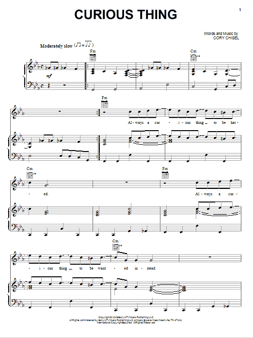 Cory Chisel And The Wandering Sons Curious Thing Sheet Music Notes & Chords for Piano, Vocal & Guitar (Right-Hand Melody) - Download or Print PDF