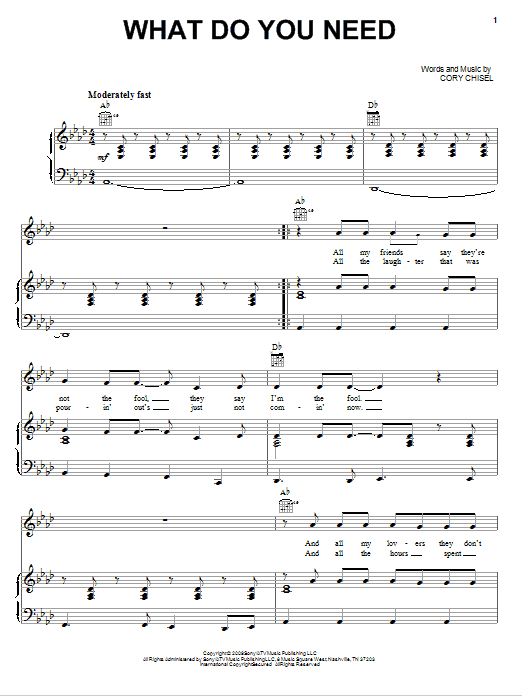 Cory Chisel And The Wandering Sons What Do You Need Sheet Music Notes & Chords for Piano, Vocal & Guitar (Right-Hand Melody) - Download or Print PDF