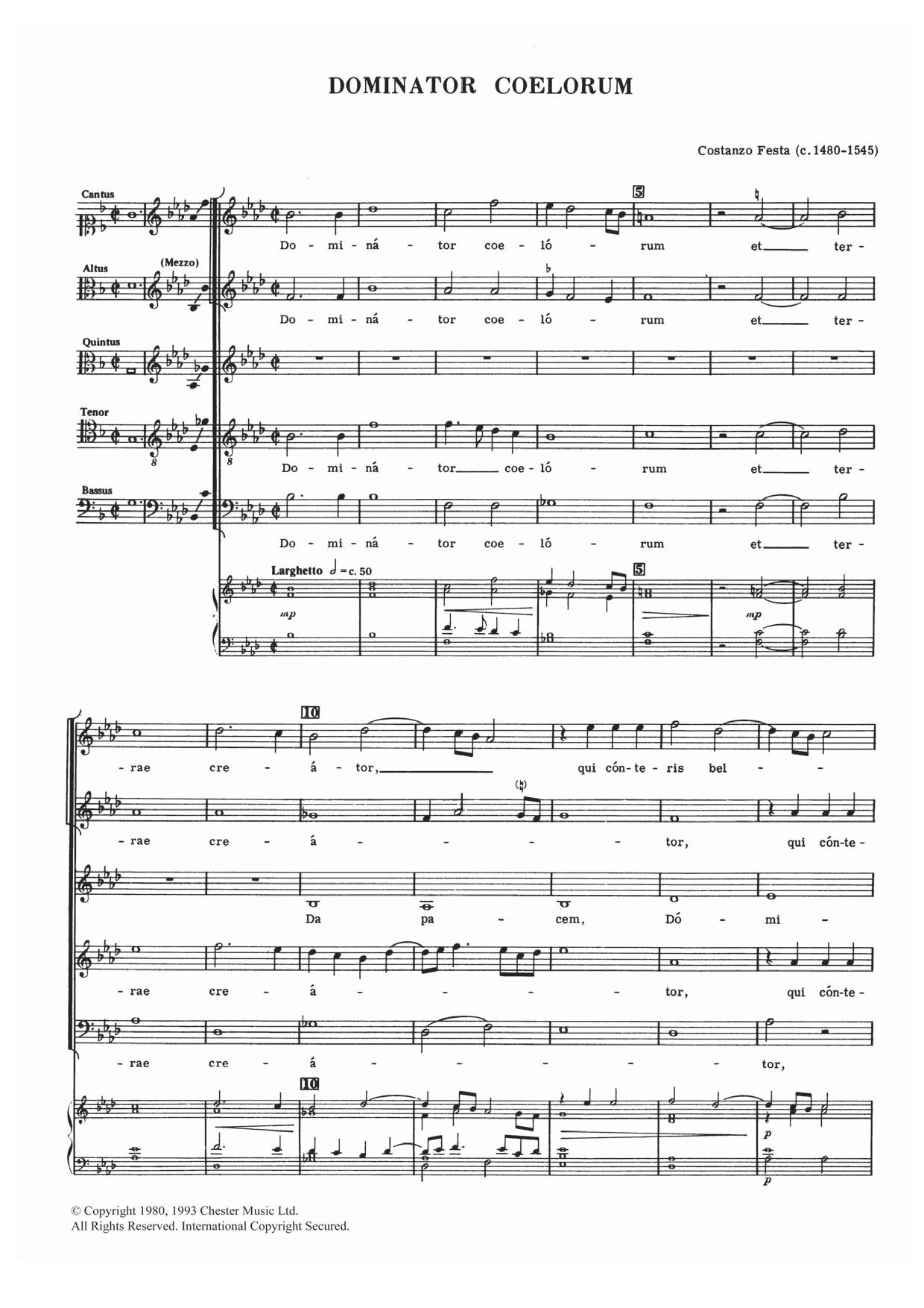 Costanzo Festa Dominator Coelorum Sheet Music Notes & Chords for Choral SSATB - Download or Print PDF