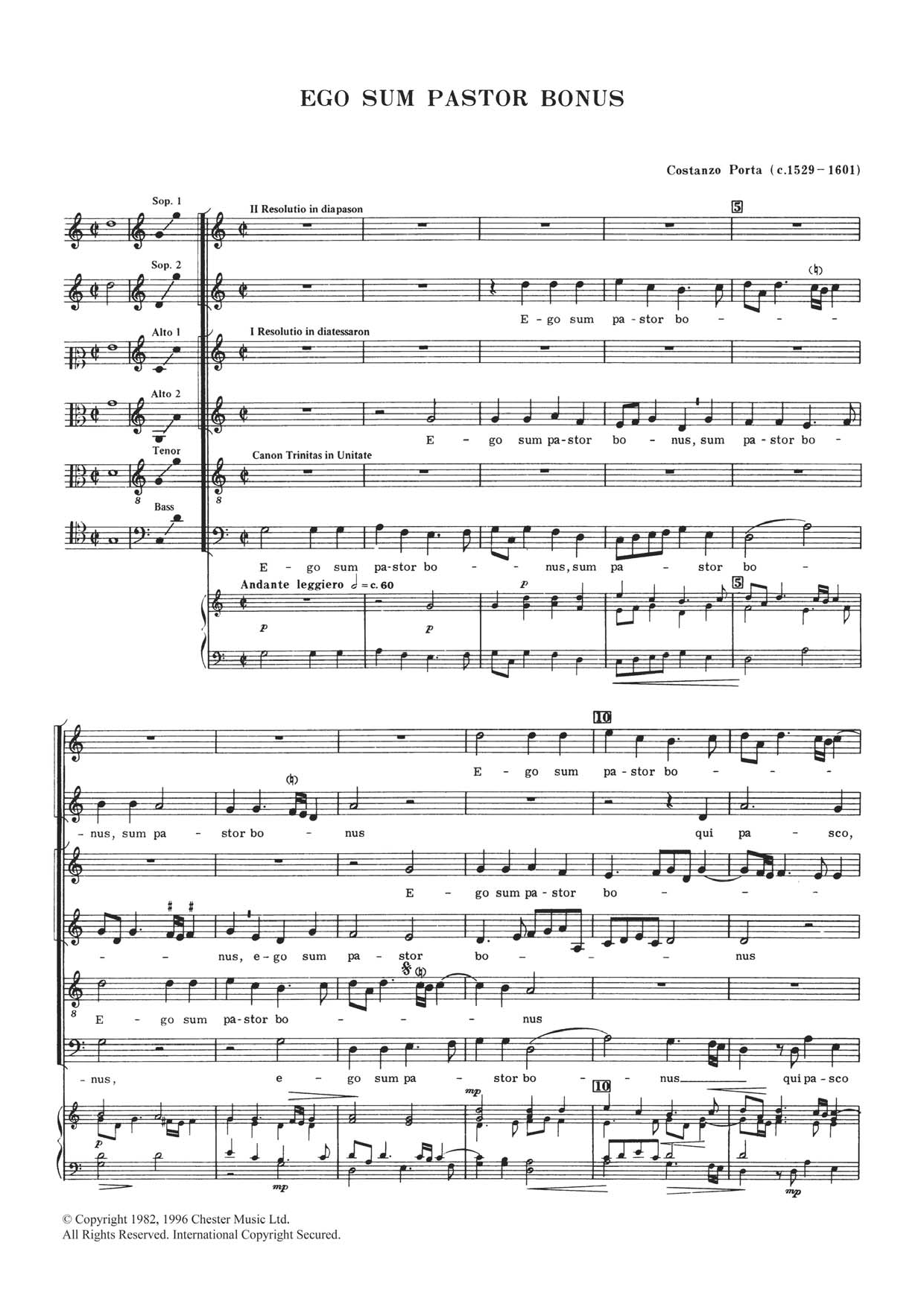 Costanzo Porta Ego Sum Pastor Bonus Sheet Music Notes & Chords for Choral SAATB - Download or Print PDF