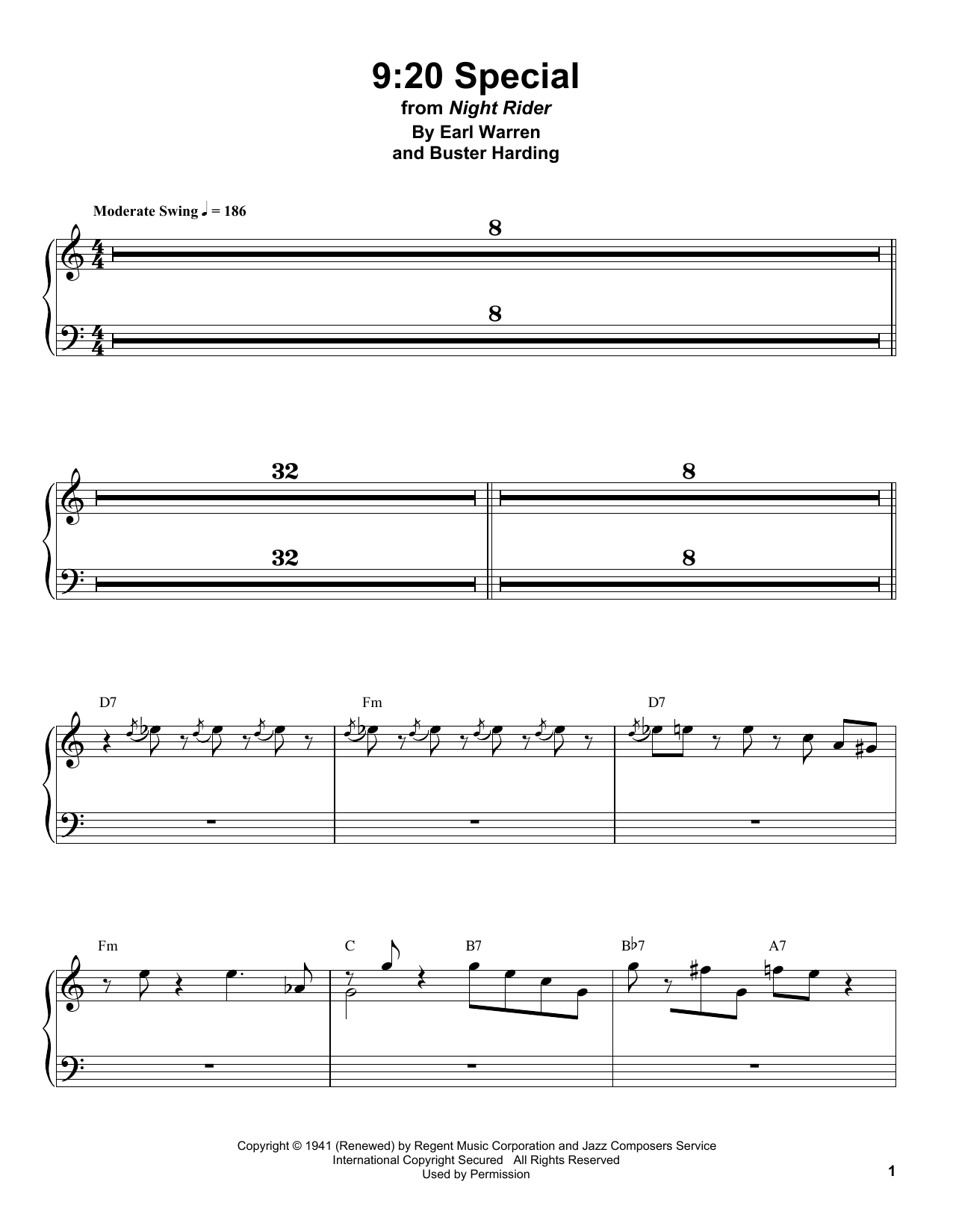 Count Basie 9:20 Special Sheet Music Notes & Chords for Piano Transcription - Download or Print PDF