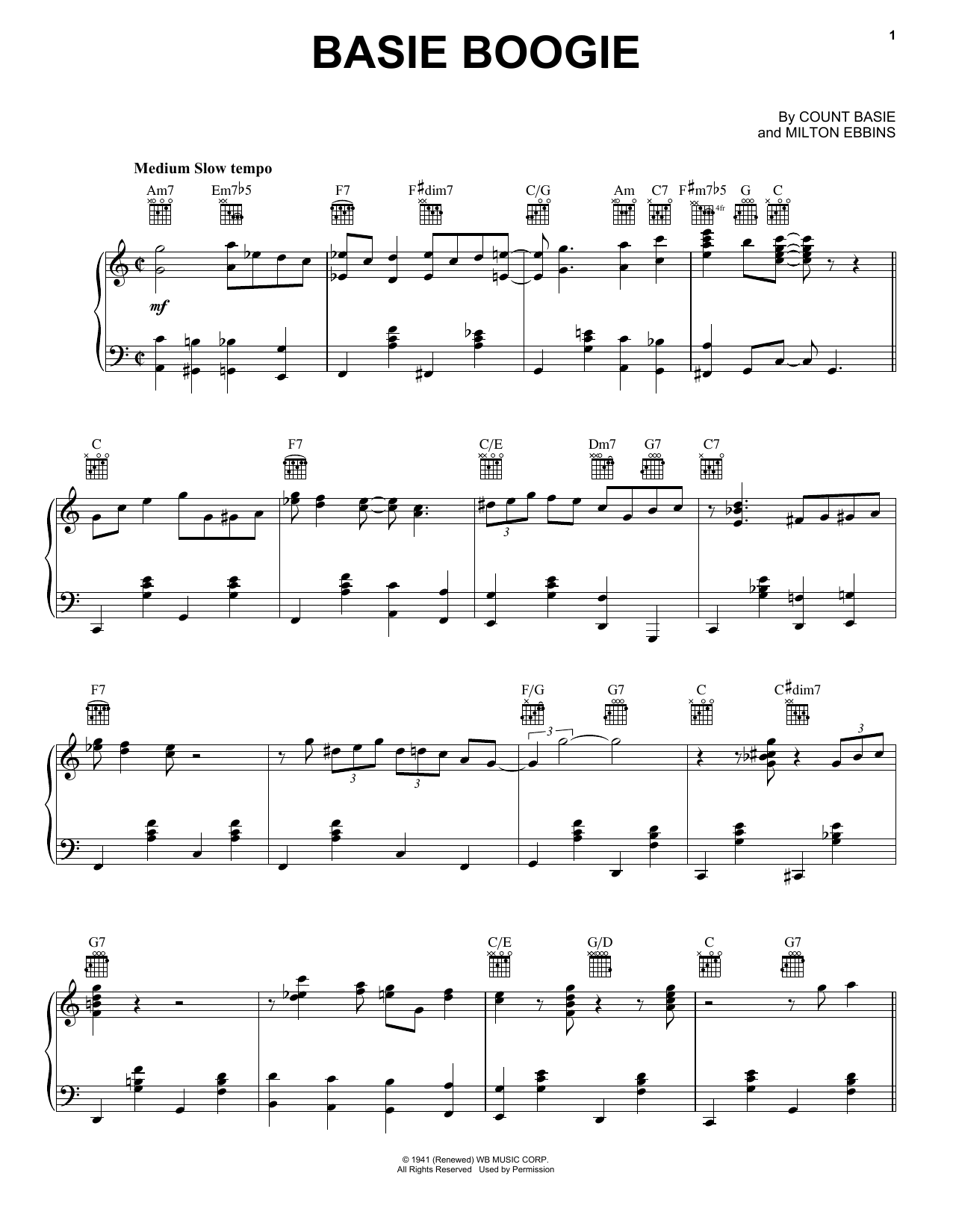Count Basie Basie Boogie Sheet Music Notes & Chords for Piano, Vocal & Guitar (Right-Hand Melody) - Download or Print PDF Count Basie Basie Boogie Sheet Music Notes & Chords for Piano, Vocal & Guitar (Right-Hand Melody) - Download or Print PDF