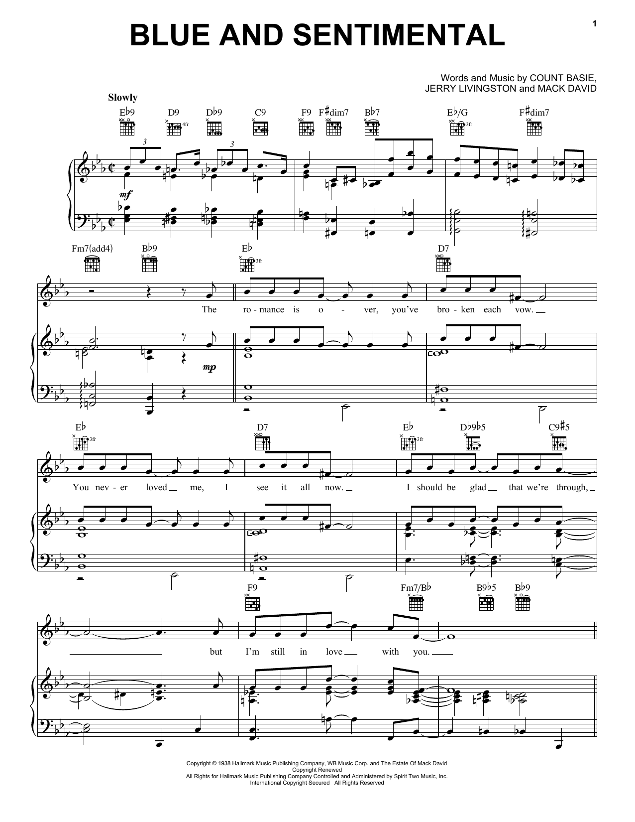 Count Basie Blue And Sentimental Sheet Music Notes & Chords for Piano, Vocal & Guitar (Right-Hand Melody) - Download or Print PDF Count Basie Blue And Sentimental Sheet Music Notes & Chords for Piano, Vocal & Guitar (Right-Hand Melody) - Download or Print PDF