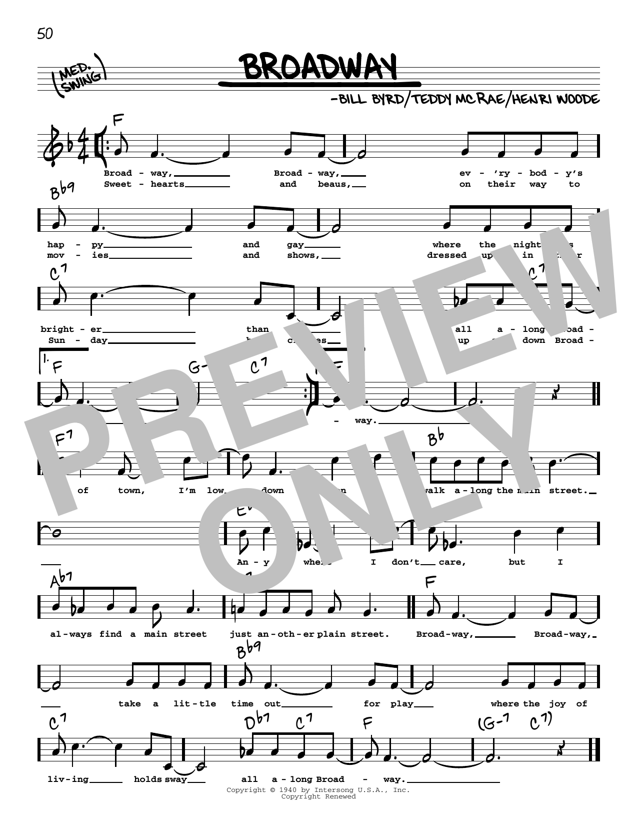 Count Basie Broadway (High Voice) Sheet Music Notes & Chords for Real Book – Melody, Lyrics & Chords - Download or Print PDF