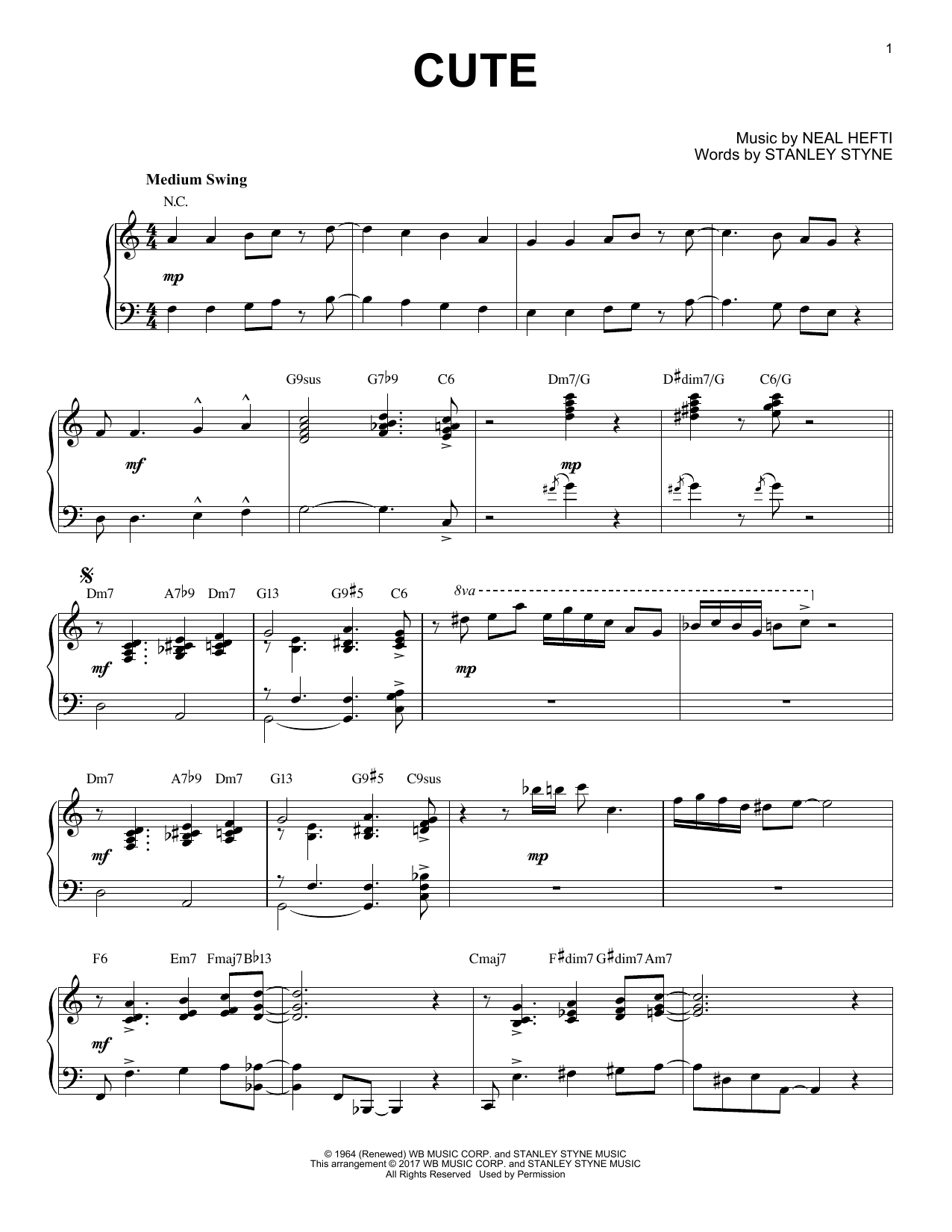 Count Basie Cute [Jazz version] Sheet Music Notes & Chords for Piano - Download or Print PDF